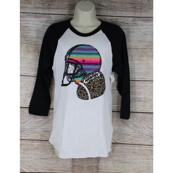 Crazy Train Womens Size Small 3/4 Sleeve Crew Neck Shirt Football White Neon - Picture 1 of 6